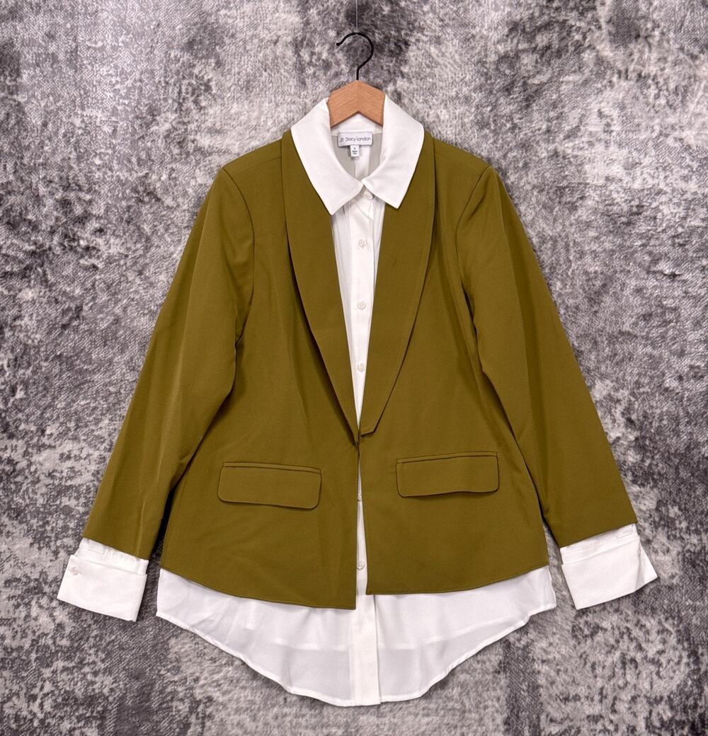 New Stacy London Blazer Small Womens Green Twofer Layered Jacket